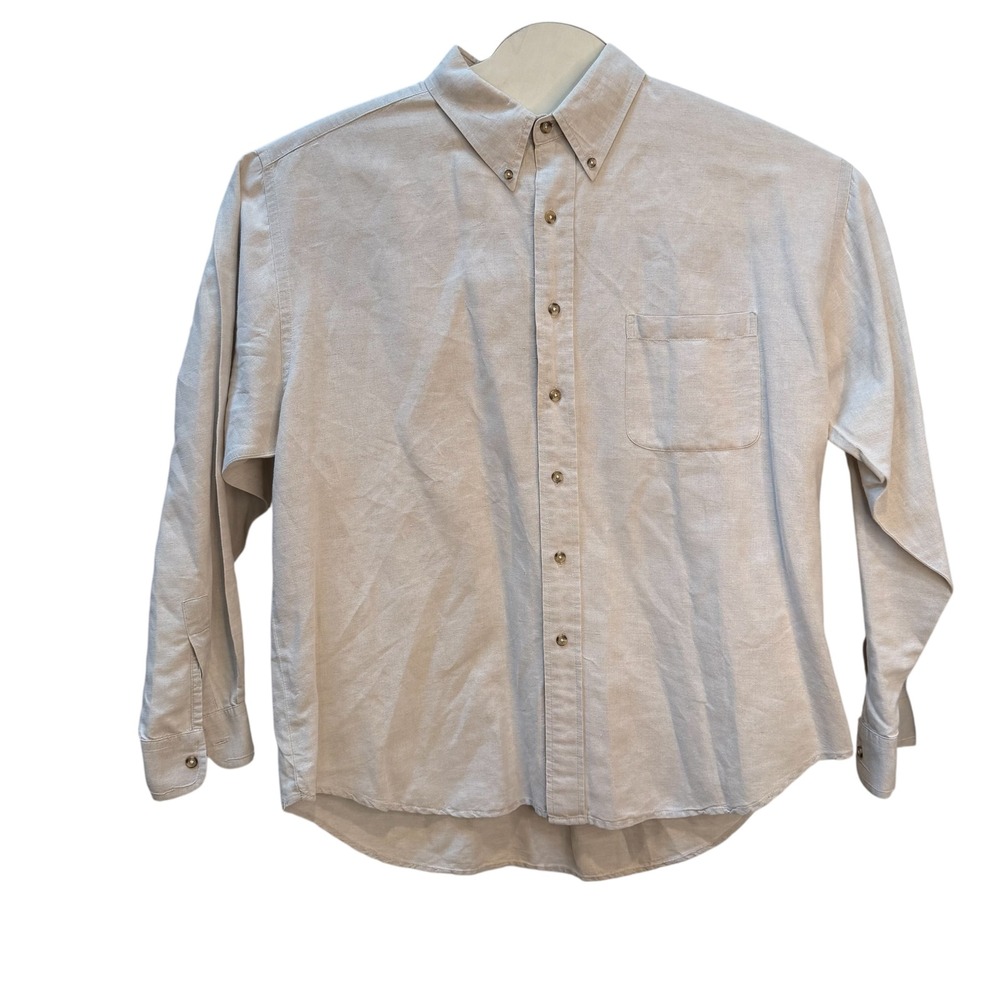 Savile Row Mens XL Beige‎ Linen Cotton Blend Long Sleeve Button Down Shirt